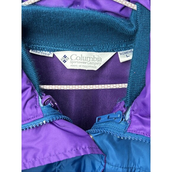 COLUMBIA Women's Large Teal Purple Colorblock Full Zip Jacket Lined Radial Sleev - Picture 2 of 10